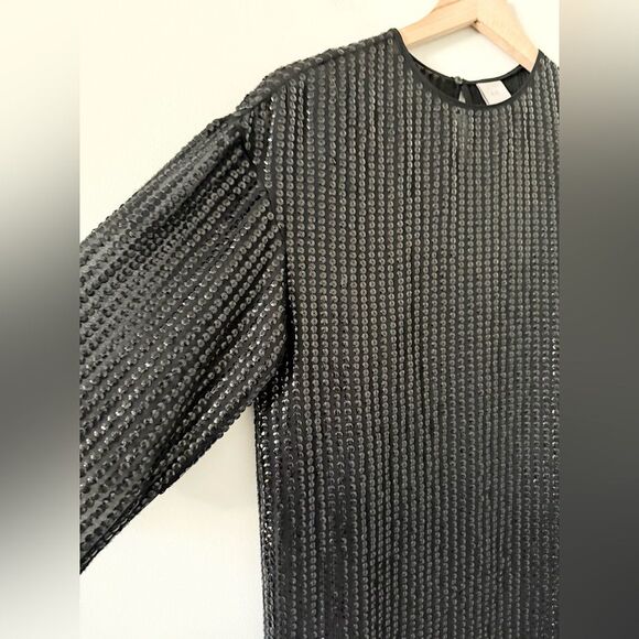 H&M Sheer Sequins Short Sleeve Sheath Dress in Black - Size 2 - Picture 3 of 6